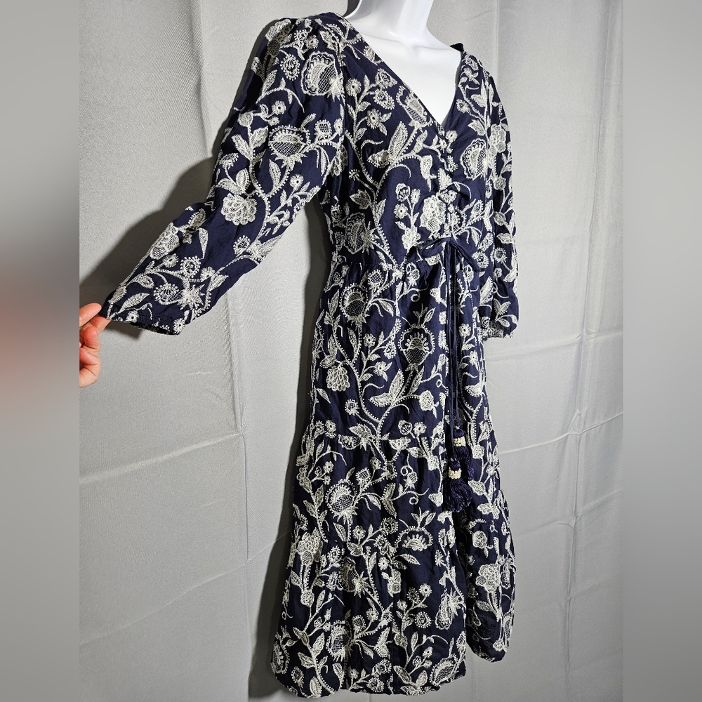 Soft Surroundings Tilda Whimsy Floral Navy Embroidered Boho Tiered Midi Sz M - Picture 5 of 11